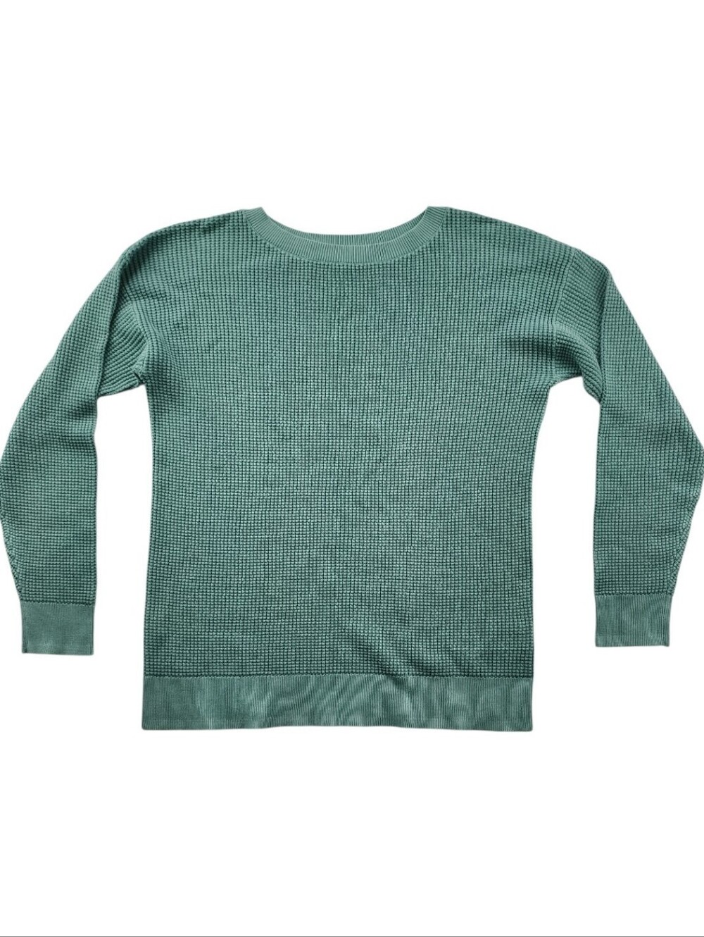 L.L.Bean Women’s Teal Waffle Knit Cotton Sweater Medium Crewneck Pullover